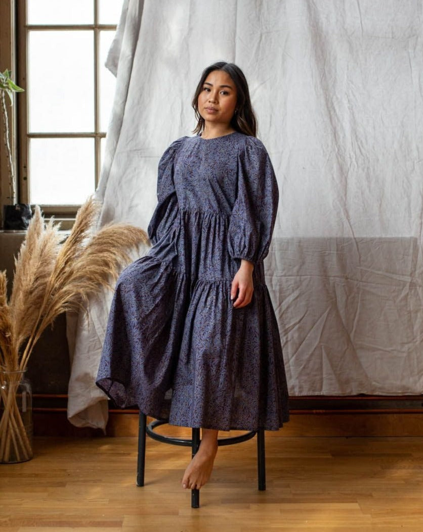 Flora tana lawn puff sleeve dress