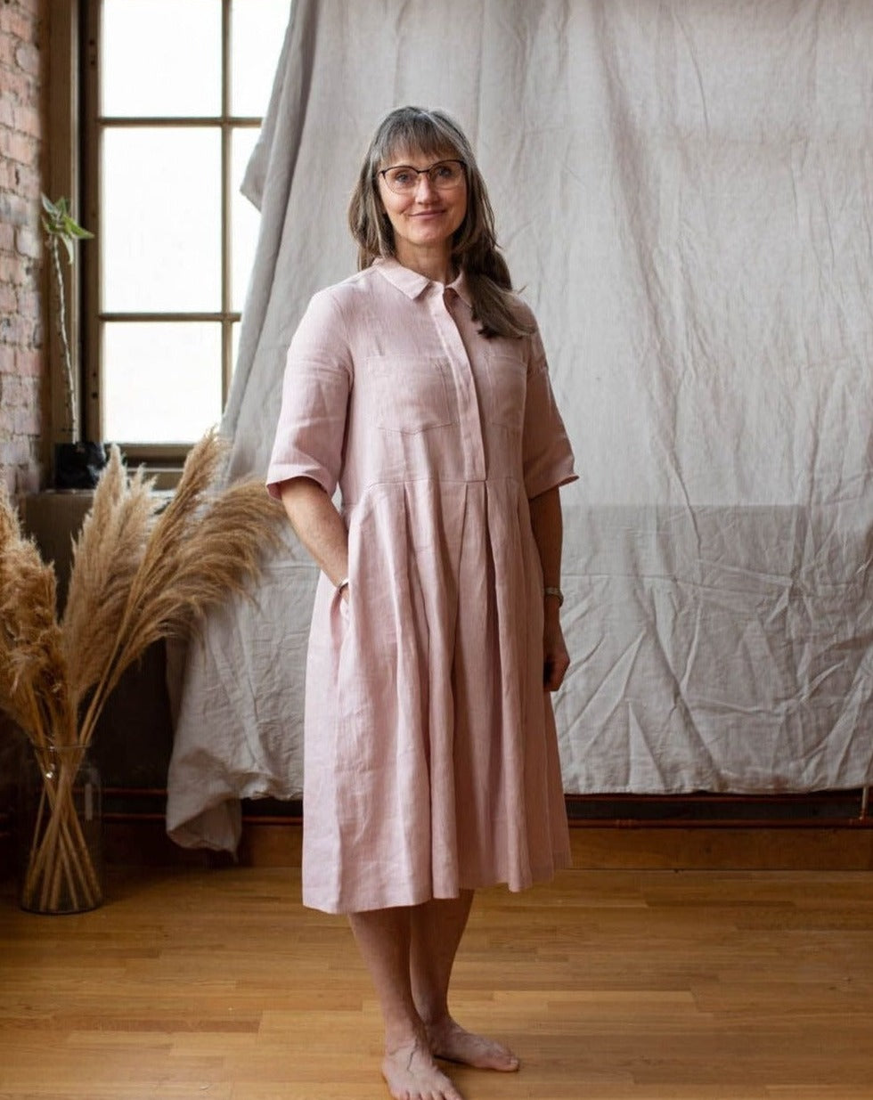 Linen dress powder pink