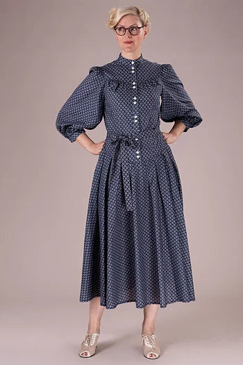 The Green Gables Dress. Indigo blue block print