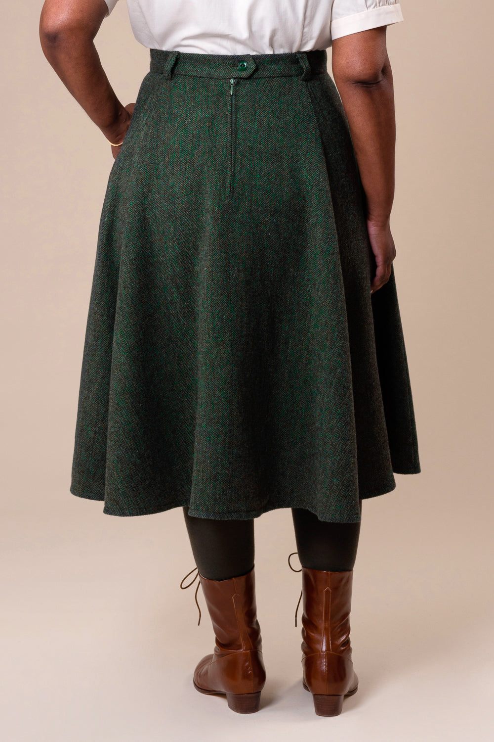 The Winter Wonder Whirl Skirt - Teal & Forest herringbone tweed