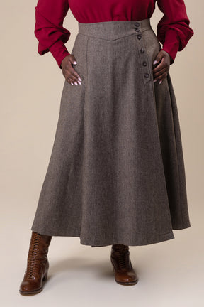 The secret split skirt- Brown herringbone tweed