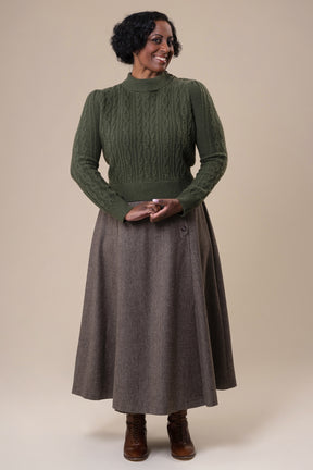 The secret split skirt- Brown herringbone tweed