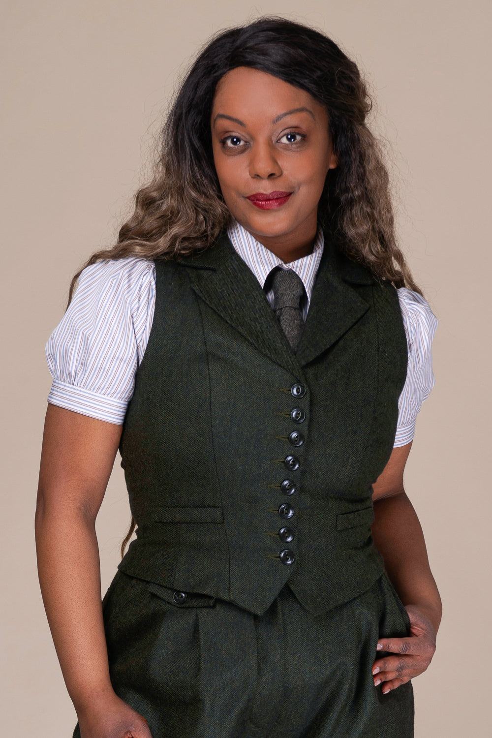 The Watchmaker’s Waistcoat - Green herringbone tweed