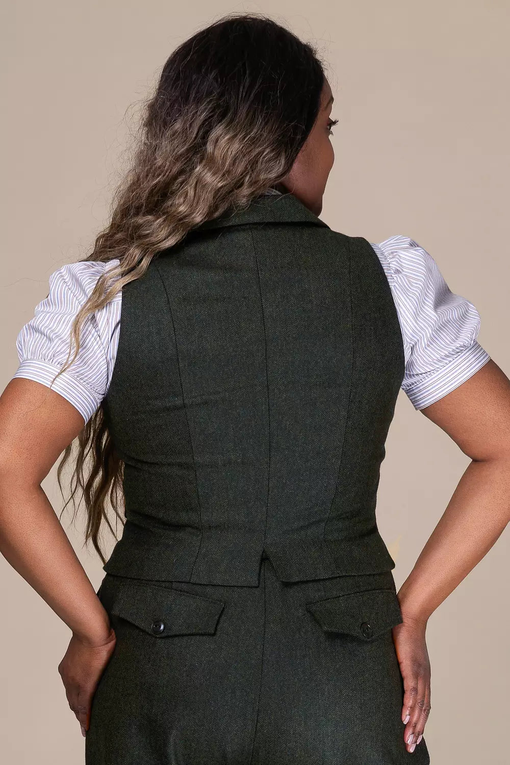 The Watchmaker’s Waistcoat - Green herringbone tweed