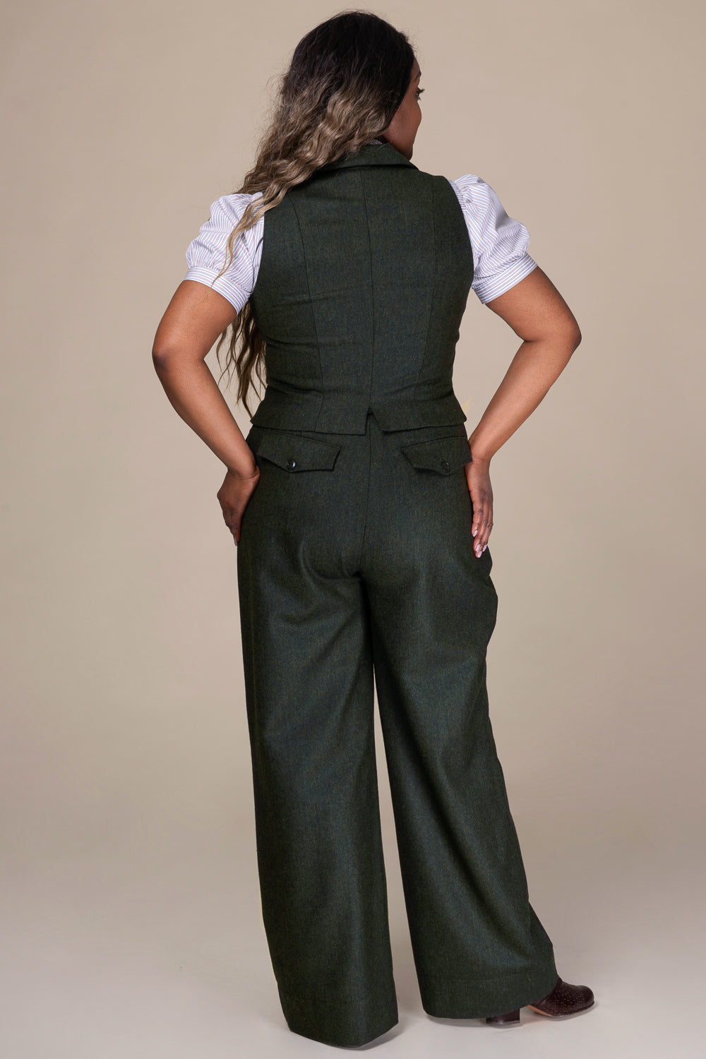 The Watchmaker’s Waistcoat - Green herringbone tweed