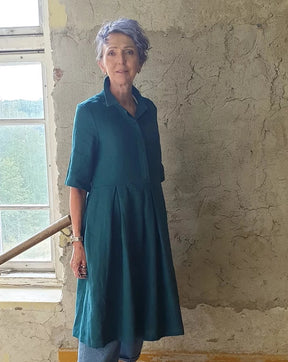 Linen dress in turquoise blue green
