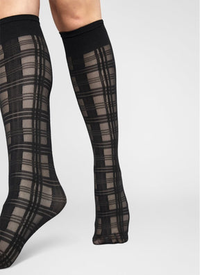 Greta Tartan Knee Socks 20 Black