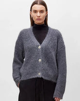 Sofi Coarse Knit Cardigan in Mohair Silk - Medium gray melange