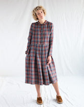 Plaid LINEN DRESS- Blue/ Red