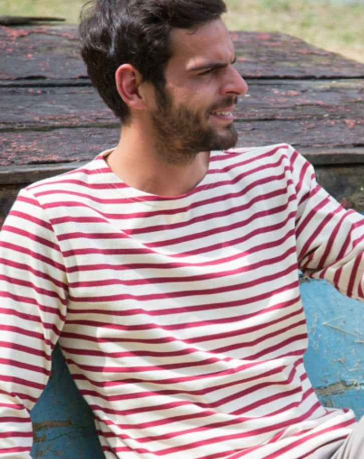 Striped sweater Natural white/ Red Mario Mousqueton
