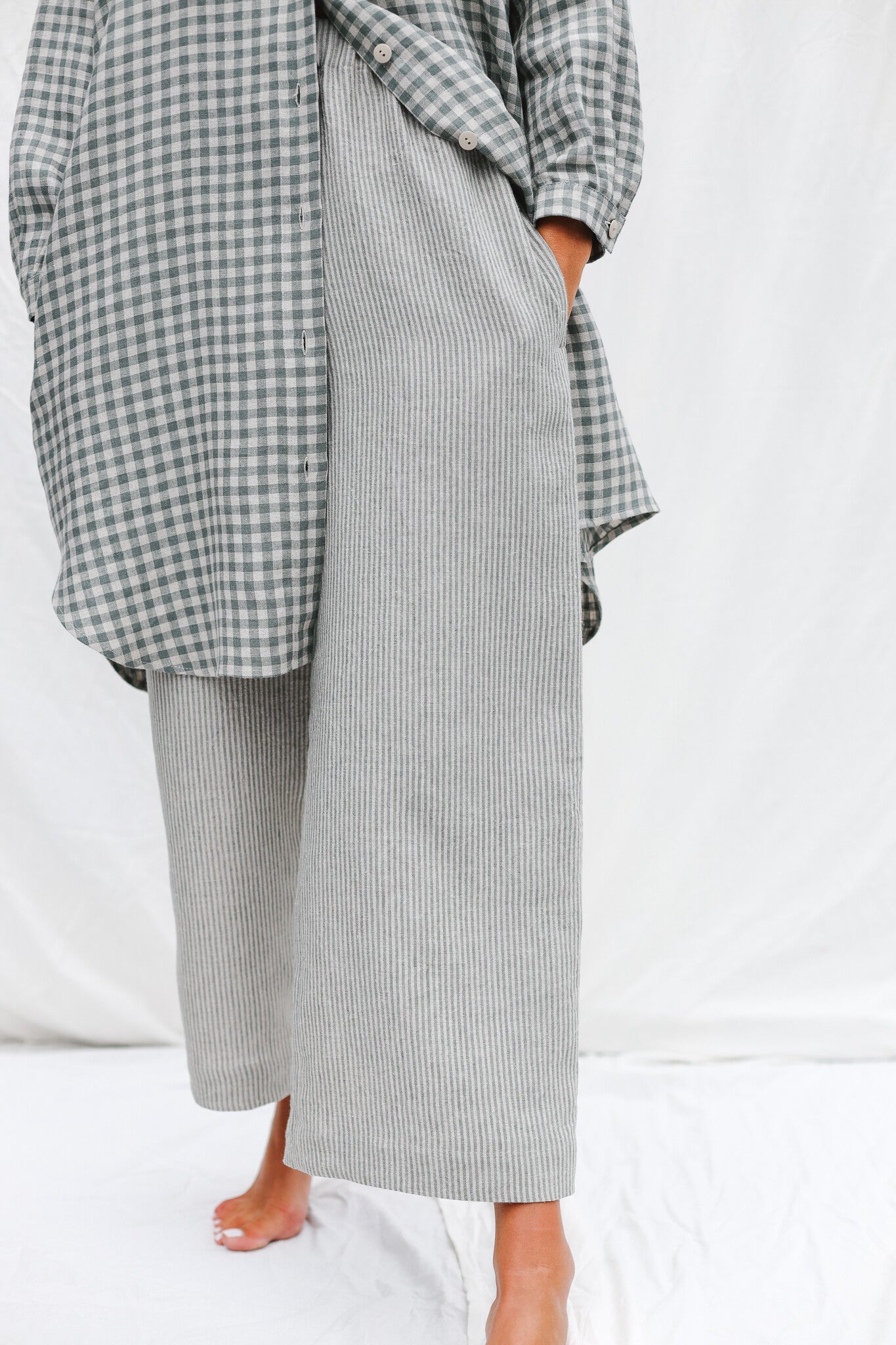 Culottes Striped/ beige/ grey-green