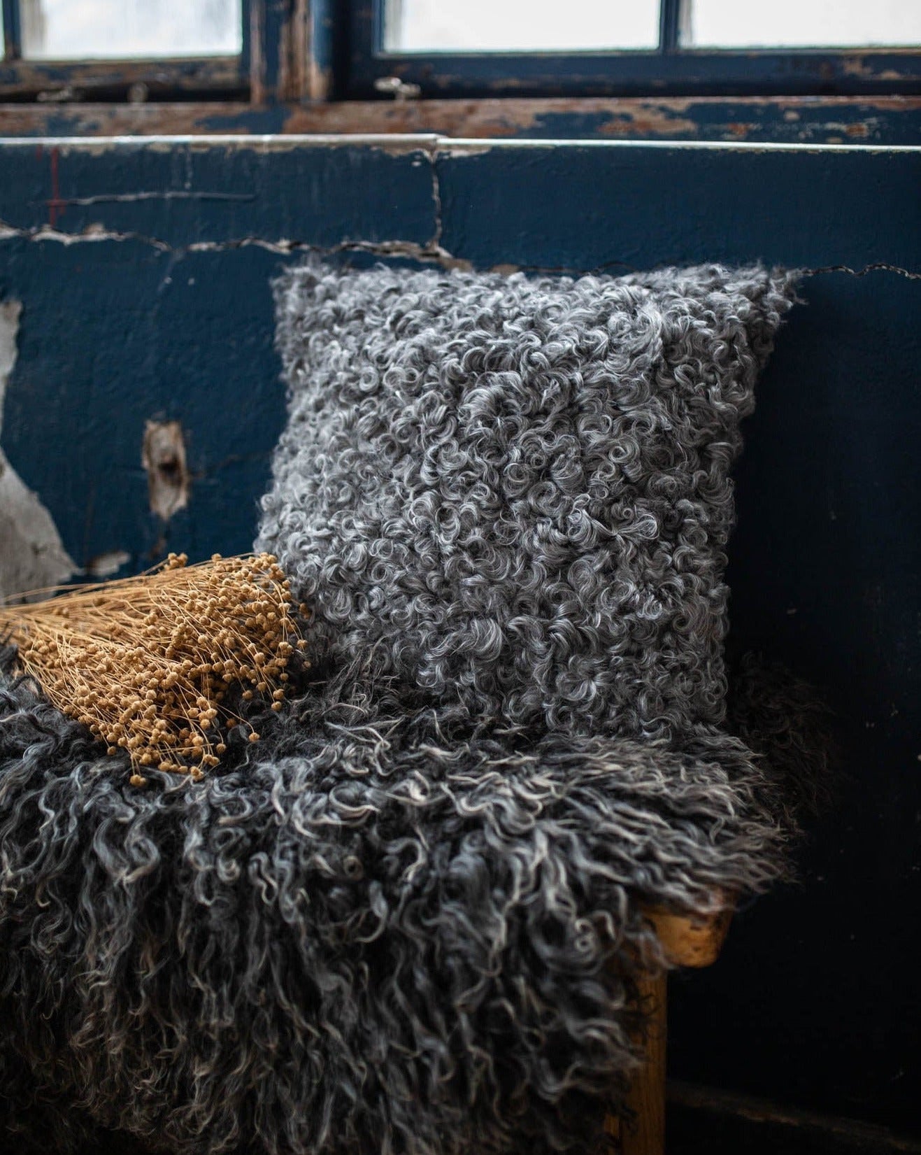 Sheepskin cushion in grey